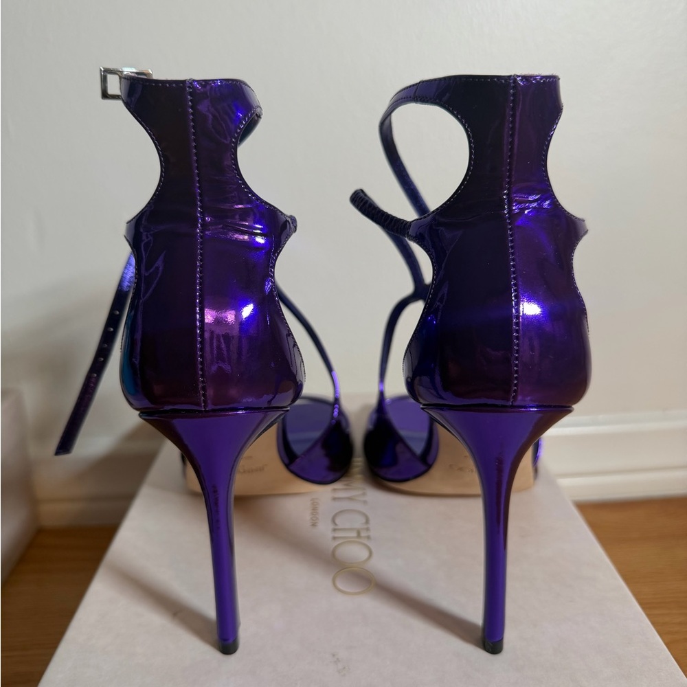 Jimmy Choo Metallic Purple Strappy High Heels - Picture 4 of 6